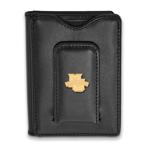 Marquette Golden Eagles Sterling Silver Gold Plated Black Leather Wallet