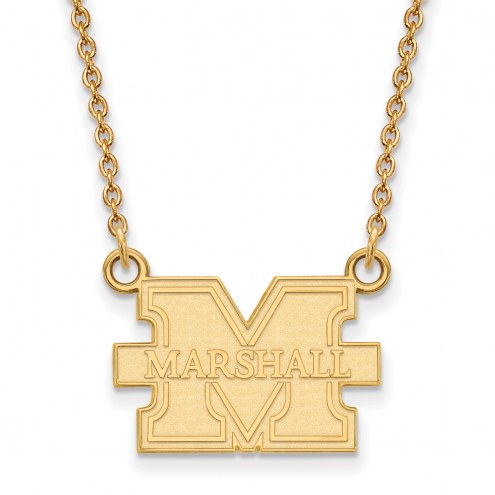 Marshall Thundering Herd Sterling Silver Gold Plated Small Pendant with Necklace