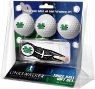 Marshall Thundering Herd Black Crosshair Divot Tool & 3 Golf Ball Gift Pack