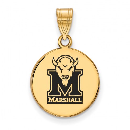 Marshall Thundering Herd Sterling Silver Gold Plated Medium Enameled Disc Pendant