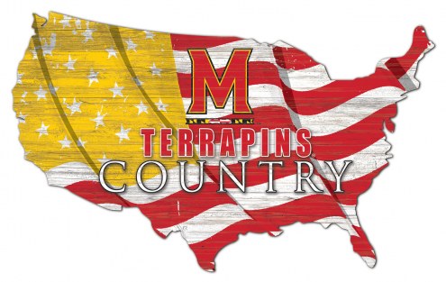 Maryland Terrapins 15&quot; USA Flag Cutout Sign