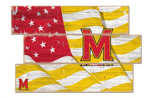 Maryland Terrapins Flag 3 Plank Sign