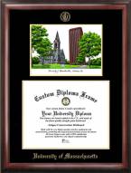 Massachusetts Minutemen Gold Embossed Diploma Frame with Campus Images Lithograph