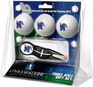 Memphis Tigers Black Crosshair Divot Tool & 3 Golf Ball Gift Pack