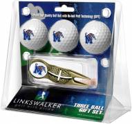 Memphis Tigers Gold Crosshair Divot Tool & 3 Golf Ball Gift Pack