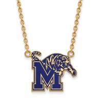 Memphis Tigers Sterling Silver Gold Plated Large Enameled Pendant Necklace