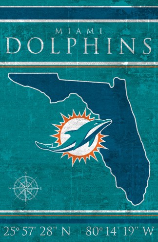 Miami Dolphins 17&quot; x 26&quot; Coordinates Sign