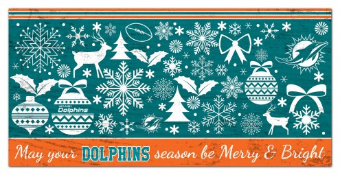 Miami Dolphins 6&quot; x 12&quot; Merry & Bright Sign