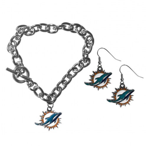 Miami Dolphins Chain Bracelet & Dangle Earring Set