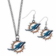 Miami Dolphins Dangle Earrings & Chain Necklace Set
