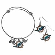 Miami Dolphins Dangle Earrings & Charm Bangle Bracelet Set