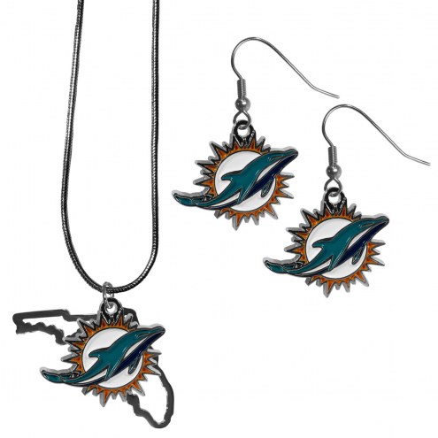 Miami Dolphins Dangle Earrings & State Necklace Set