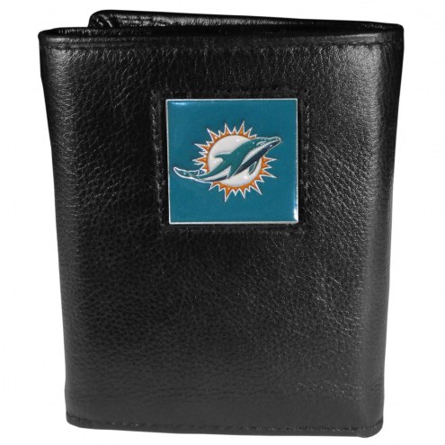 Miami Dolphins Deluxe Leather Tri-fold Wallet in Gift Box