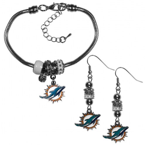 Miami Dolphins Euro Bead Earrings & Bracelet Set