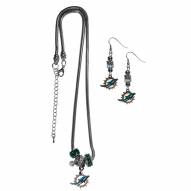 Miami Dolphins Euro Bead Earrings & Necklace Set
