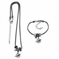 Miami Dolphins Euro Bead Necklace & Bracelet Set