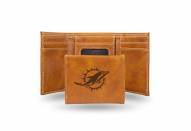 Miami Dolphins Laser Engraved Brown Trifold Wallet