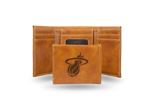 Miami Heat Laser Engraved Brown Trifold Wallet