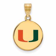 Miami Hurricanes Sterling Silver Gold Plated Medium Enameled Disc Pendant