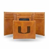 Miami Hurricanes Laser Engraved Brown Trifold Wallet
