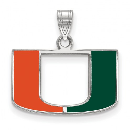 Miami Hurricanes Sterling Silver Small Enameled Pendant