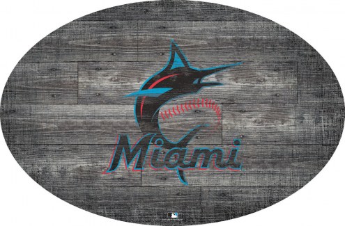 Miami Marlins 46&quot; Distressed Wood Oval Sign