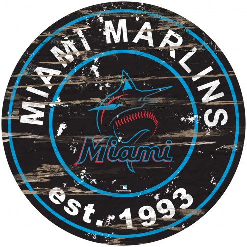Miami Marlins Distressed Round Sign
