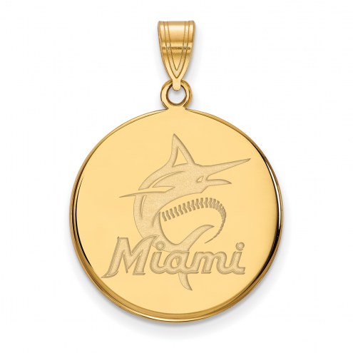 Miami Marlins Sterling Silver Gold Plated Large Disc Pendant