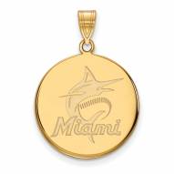 Miami Marlins Sterling Silver Gold Plated Large Disc Pendant