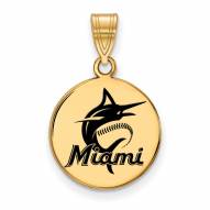 Miami Marlins Sterling Silver Gold Plated Medium Enameled Disc Pendant