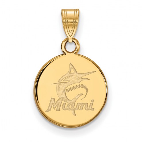 Miami Marlins Sterling Silver Gold Plated Small Disc Pendant