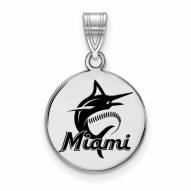 Miami Marlins Sterling Silver Medium Enameled Disc Pendant