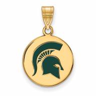 Michigan State Spartans Sterling Silver Gold Plated Medium Enameled Disc Pendant