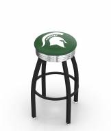Michigan State Spartans Black Swivel Barstool with Chrome Ribbed Ring