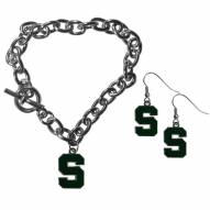Michigan State Spartans Chain Bracelet & Dangle Earring Set