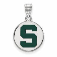 Michigan State Spartans Sterling Silver Medium Enameled Disc Pendant