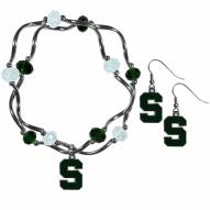 Michigan State Spartans Dangle Earrings & Crystal Bead Bracelet Set