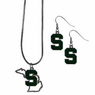 Michigan State Spartans Dangle Earrings & State Necklace Set