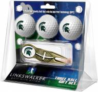 Michigan State Spartans Gold Crosshair Divot Tool & 3 Golf Ball Gift Pack