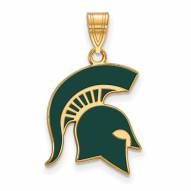 Michigan State Spartans Sterling Silver Gold Plated Large Enameled Pendant
