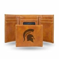 Michigan State Spartans Laser Engraved Brown Trifold Wallet