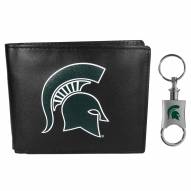 Michigan State Spartans Leather Bi-fold Wallet & Valet Key Chain