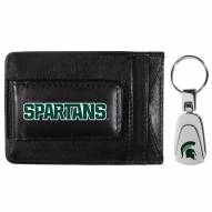 Michigan State Spartans Leather Cash & Cardholder & Steel Key Chain