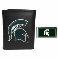 Michigan State Spartans Leather Tri-fold Wallet & Color Money Clip