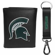 Michigan State Spartans Leather Tri-fold Wallet & Strap Key Chain