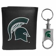 Michigan State Spartans Leather Tri-fold Wallet & Valet Key Chain