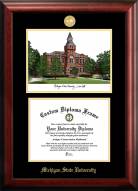 Michigan State Spartans Gold Embossed Diploma Frame with Campus Images Lithograph