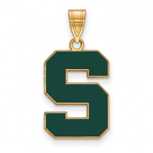 Michigan State Spartans Sterling Silver Gold Plated Large Enameled Pendant