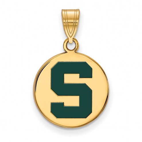 Michigan State Spartans Sterling Silver Gold Plated Medium Enameled Disc Pendant