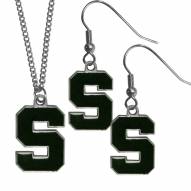 Michigan State Spartans Dangle Earrings & Chain Necklace Set